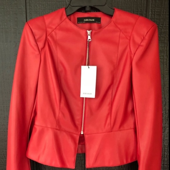 RARE & GORGEOUS ZARA NWT Faux Leather Red Jacket - Picture 5 of 8